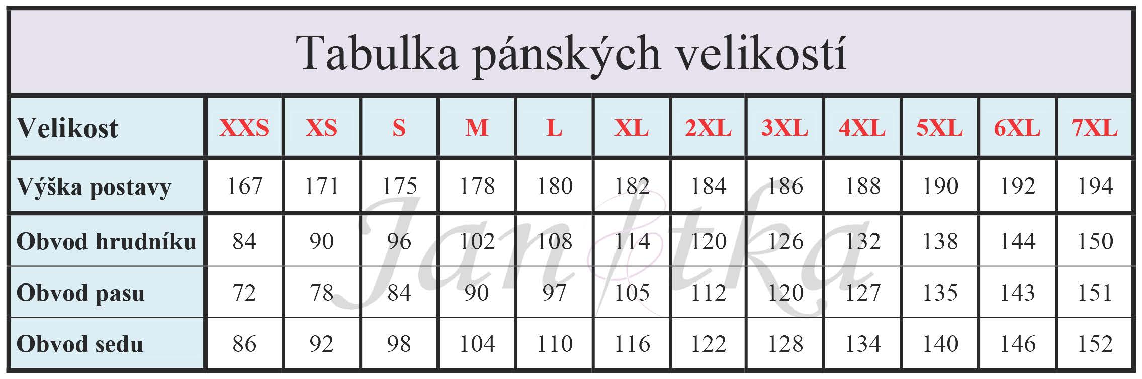 Tabulka pánských velikostí XXS-7XL_2023_s logem